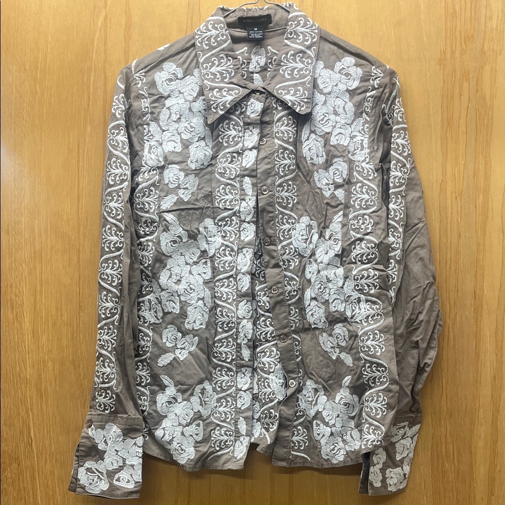 BCBGMaxAzria Brown Embroidered Top